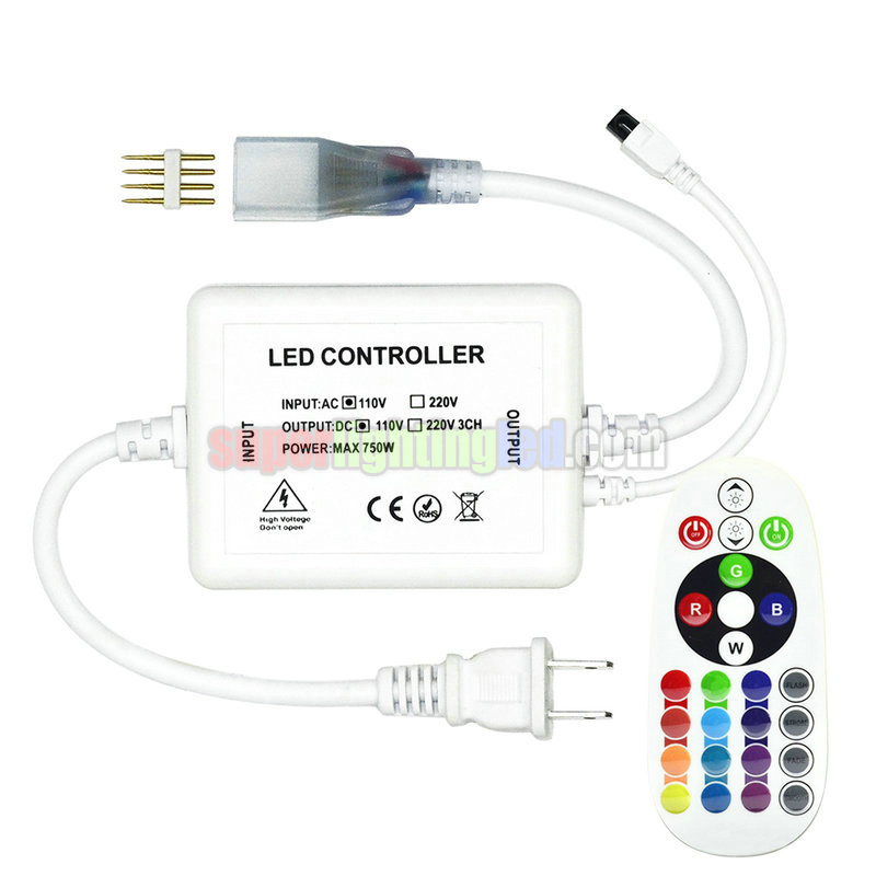 AC110-220V, IR Wireless 24 Keys 16-Colors Remote Controller, High Voltage RGB LED Controller, Suitable for 5050SMD Outdoor Waterproof LED Strip Lighting Project